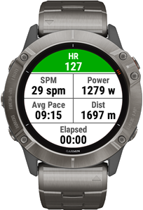 FTMS All Sync main workout screen with rowing trainer metrics