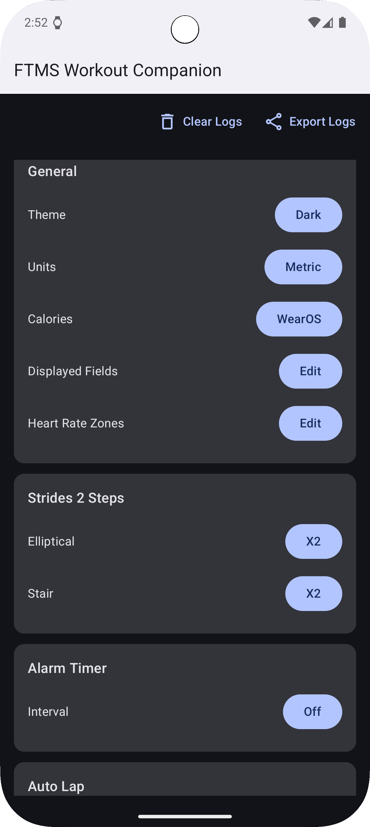 Settings Configuration Screen 1